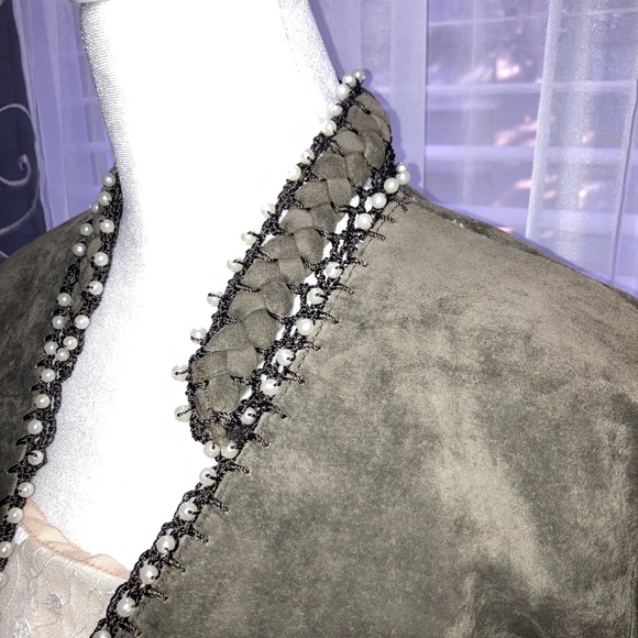 Sophie Chang Studio Jackets & Blazers - 100% SUEDE SOPHIE CHANG Faux Pearl embellished lightweight jacket darkOlive Med